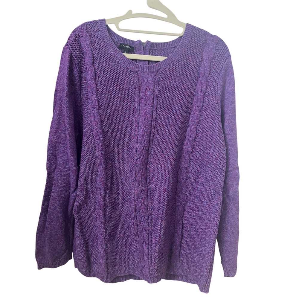 Talbots Vibrant Purple Cable Knit XL Purple Sweater Braided Detail Zipper